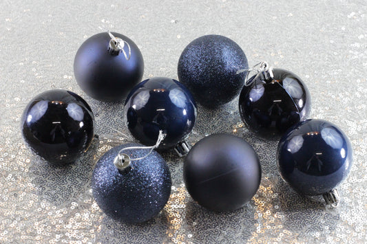 Set of 8 Navy Blue Christmas Baubles