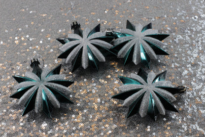 Shiny Green and White Glitter Star Christmas Ornaments