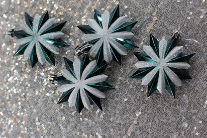 Shiny Green and White Glitter Star Christmas Ornaments