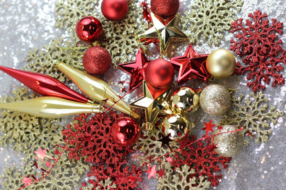 Assorted 50-Piece Red & Gold Christmas Tree Decoration Set