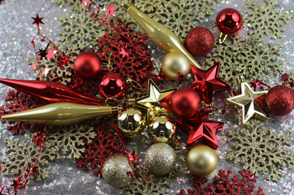 Assorted 50-Piece Red & Gold Christmas Tree Decoration Set