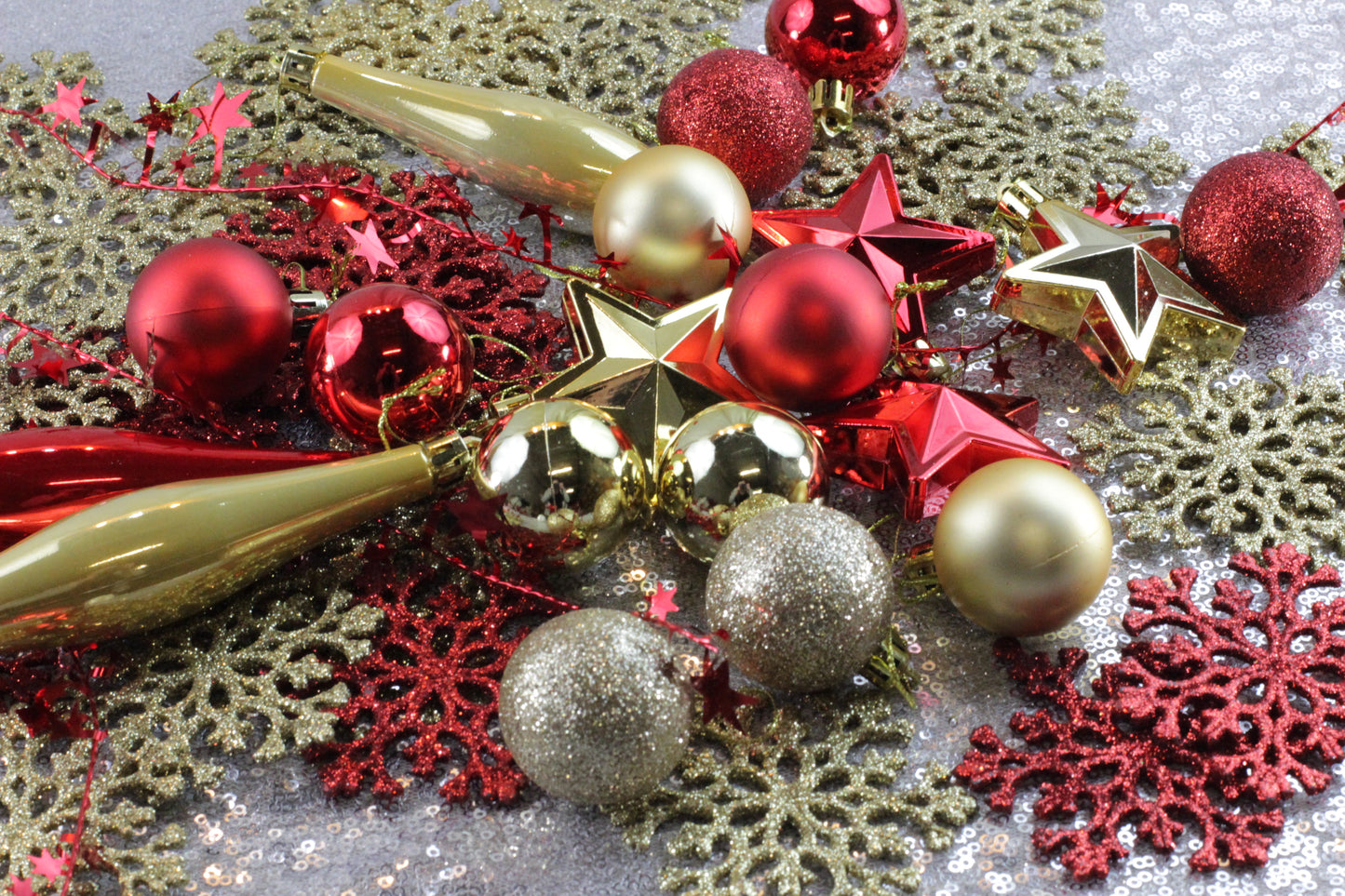 Assorted 50-Piece Red & Gold Christmas Tree Decoration Set