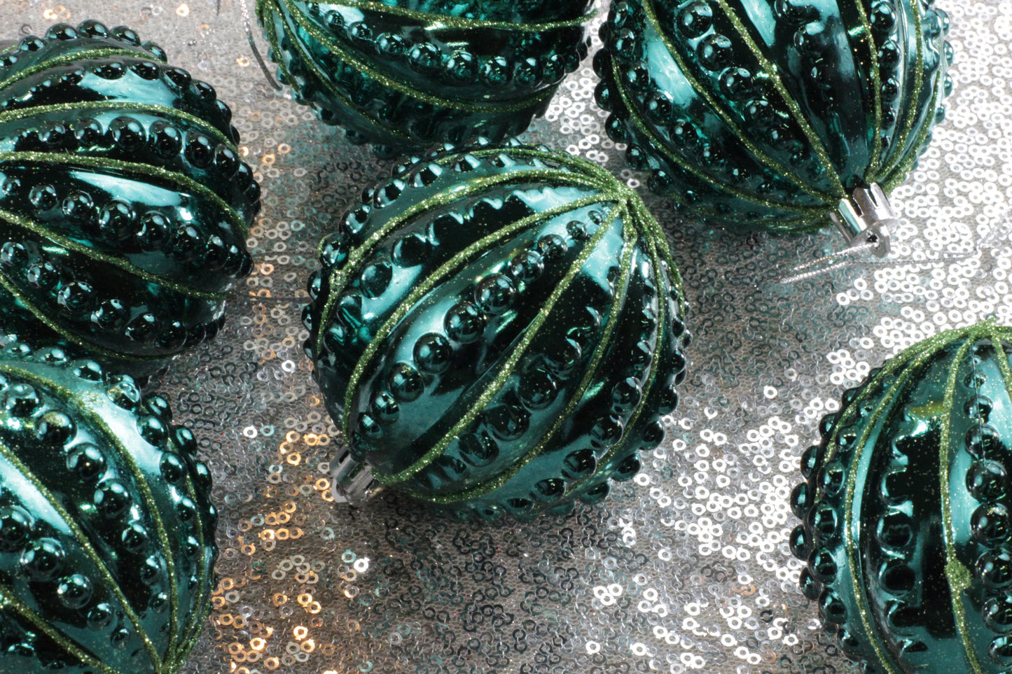 Set of 6 Peacock Green Christmas Baubles