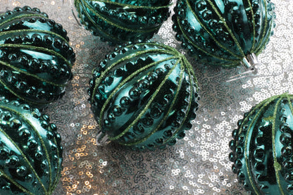 Set of 6 Peacock Green Christmas Baubles
