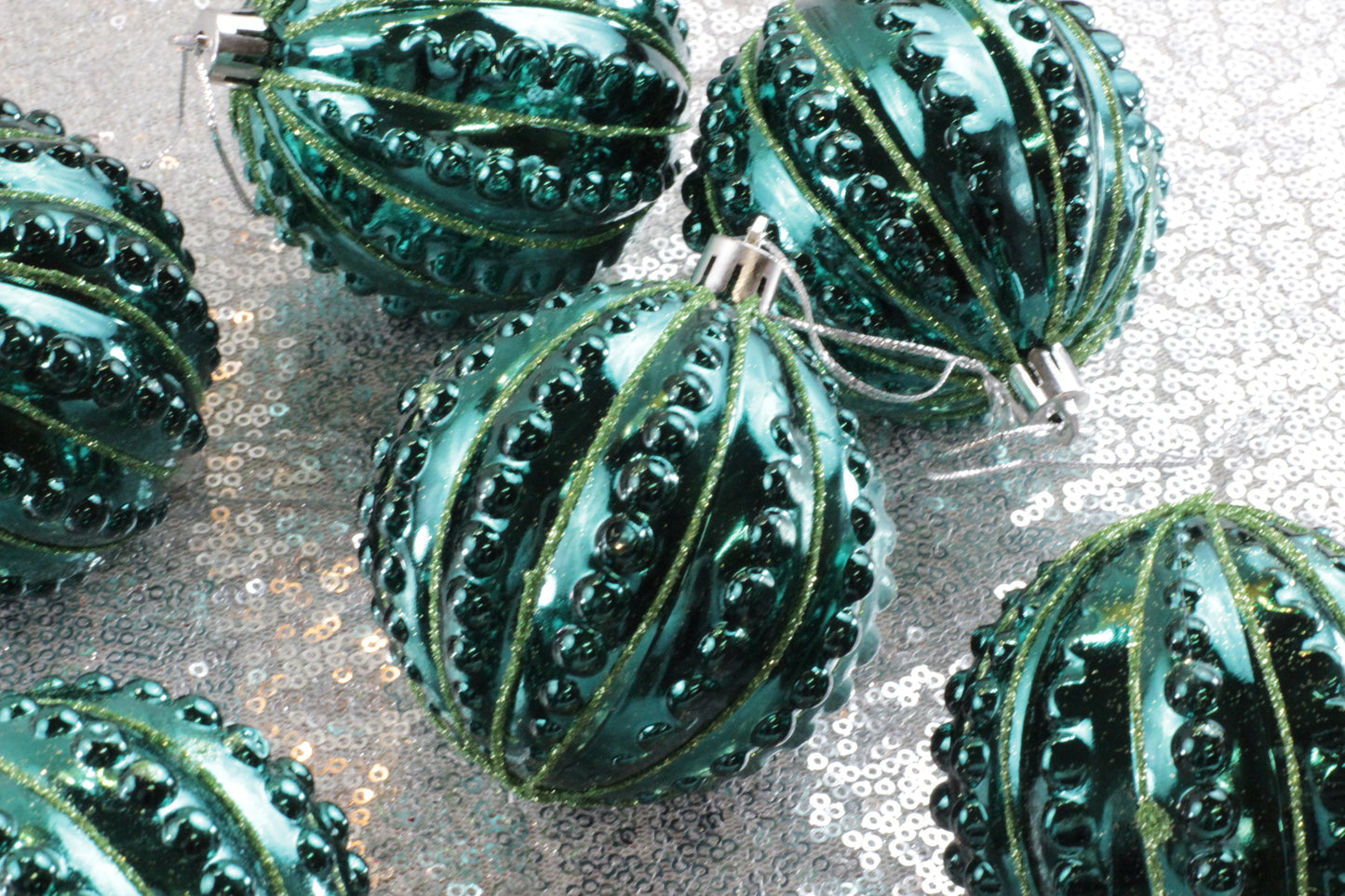 Set of 6 Peacock Green Christmas Baubles