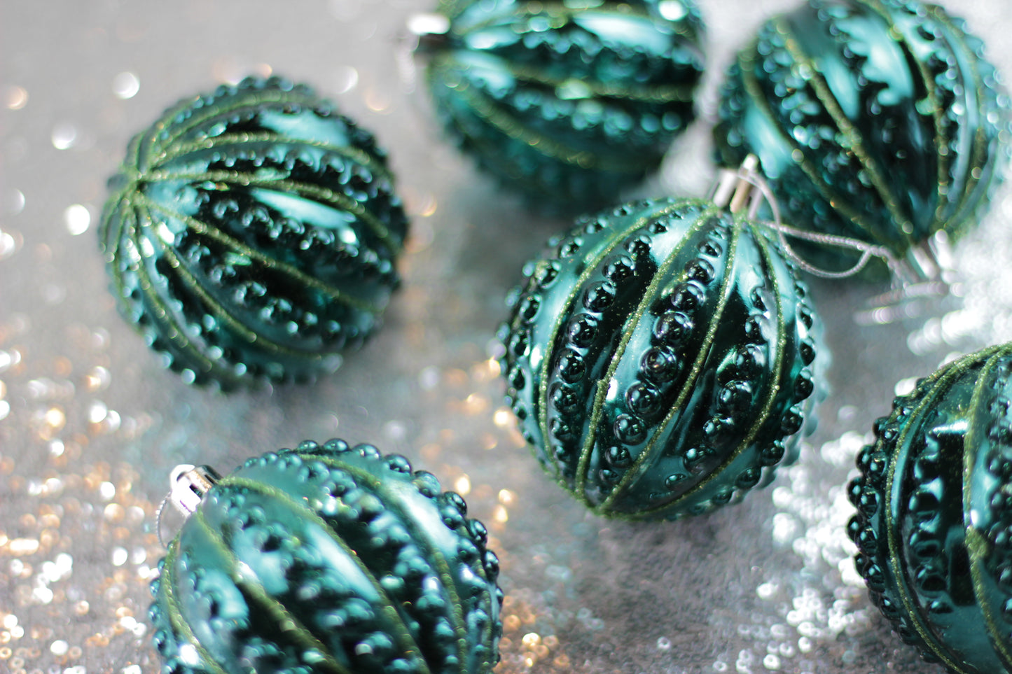 Set of 6 Peacock Green Christmas Baubles