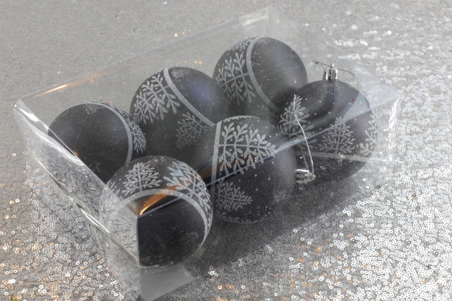 Set of 6 Dark Blue Matt Christmas Baubles with White Tree Print