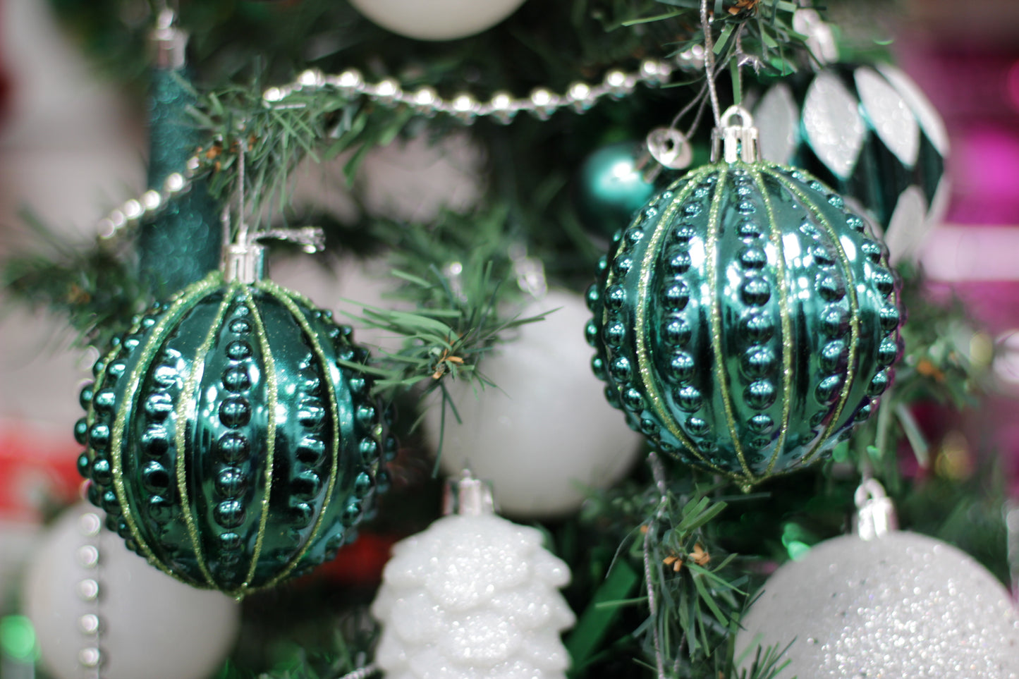 Set of 6 Peacock Green Christmas Baubles