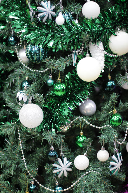 Set of 49 White & Green Christmas Baubles