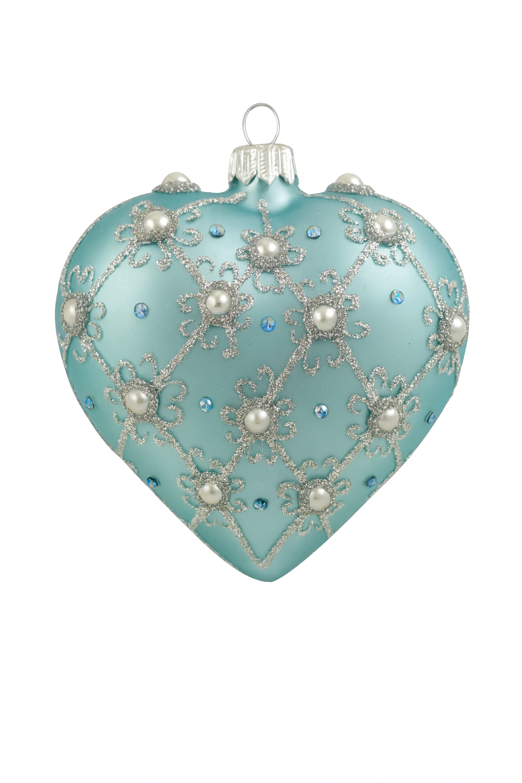Blue Frost Luxury Glass Heart Christmas Bauble with Swarovski Crystals