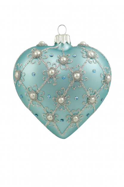 Blue Frost Luxury Glass Heart Christmas Bauble with Swarovski Crystals