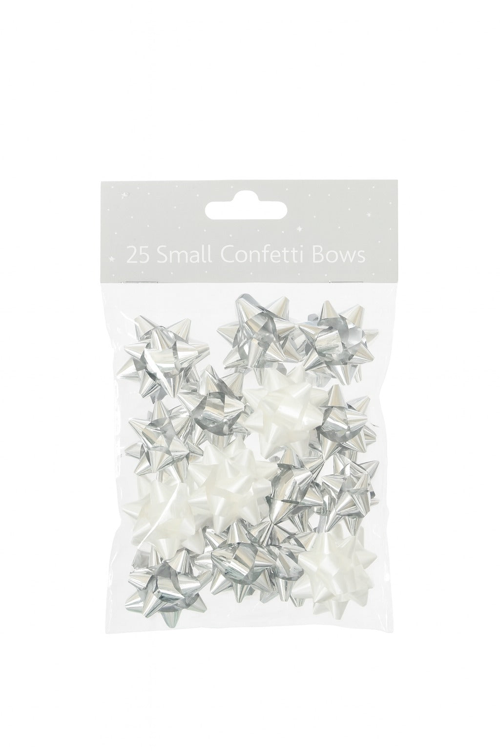 25 Small Confetti Bows Silver and White