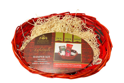 Red Gift Hamper Kit Includes Basket, Cellophane Bag, Ribbon & Wood Wool
