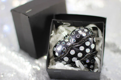 Glass Black Matte Heart Christmas Ornament with Silver Glitter Dott