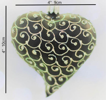 Black Matt Glass Heart Christmas Ornament With White Swirls