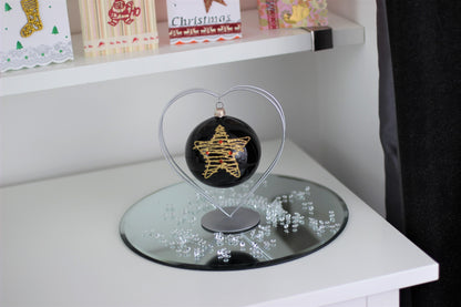 Black Christmas Bauble with Gold Glitter Star 10 cm 4''