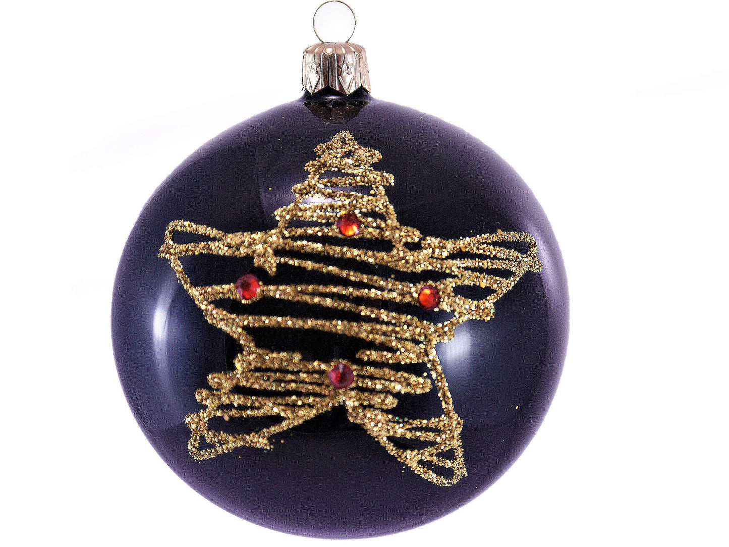 Black Christmas Bauble with Gold Glitter Star 10 cm 4''