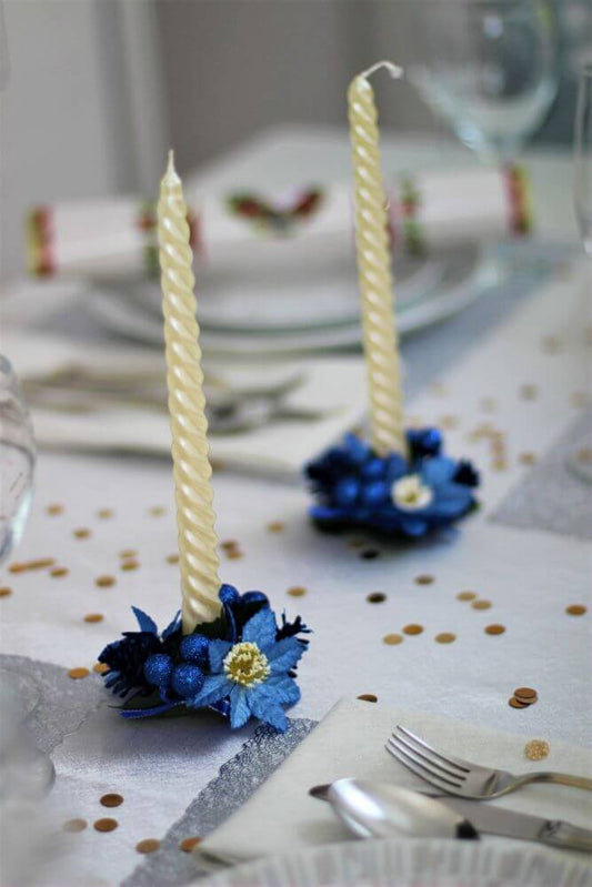 Blue Glitter Floral Candle or Tree Decoration – Set of 2