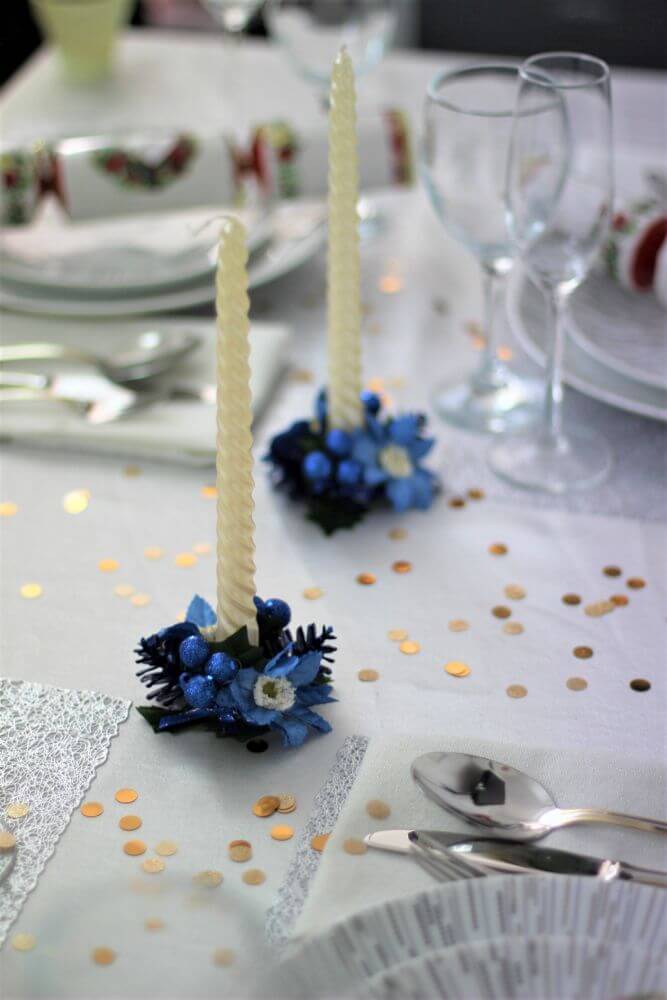 Blue Glitter Floral Candle or Tree Decoration – Set of 2