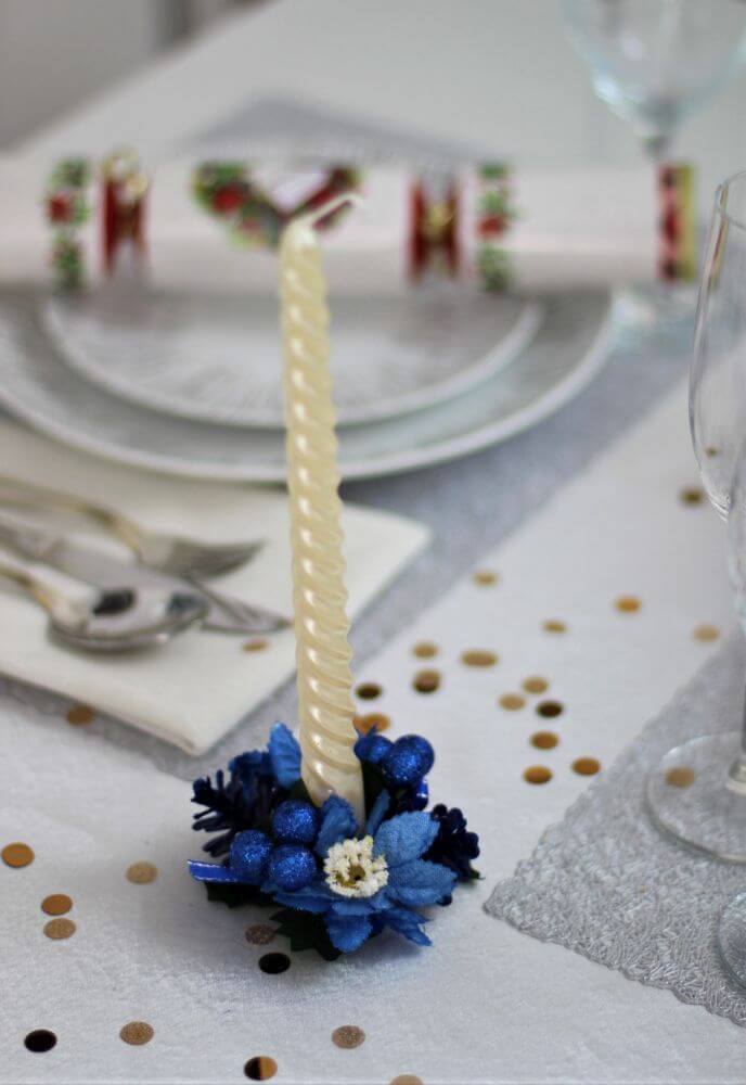 Blue Glitter Floral Candle or Tree Decoration – Set of 2