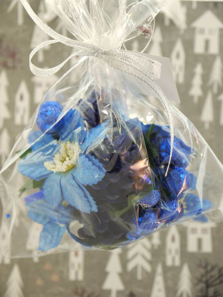 Blue Glitter Floral Candle or Tree Decoration – Set of 2