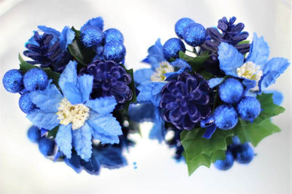 Blue Glitter Floral Candle or Tree Decoration – Set of 2