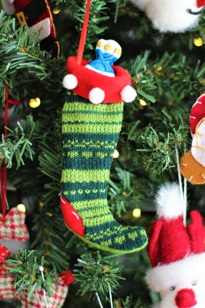 Green & Red Knitted Small Christmas Stocking