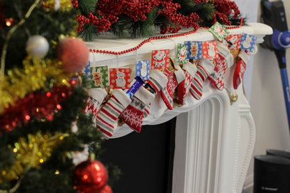 Red, White & Grey Patterned Knitted Christmas Stocking