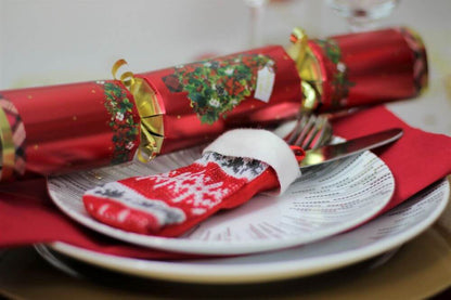 Red, White & Grey Patterned Knitted Christmas Stocking