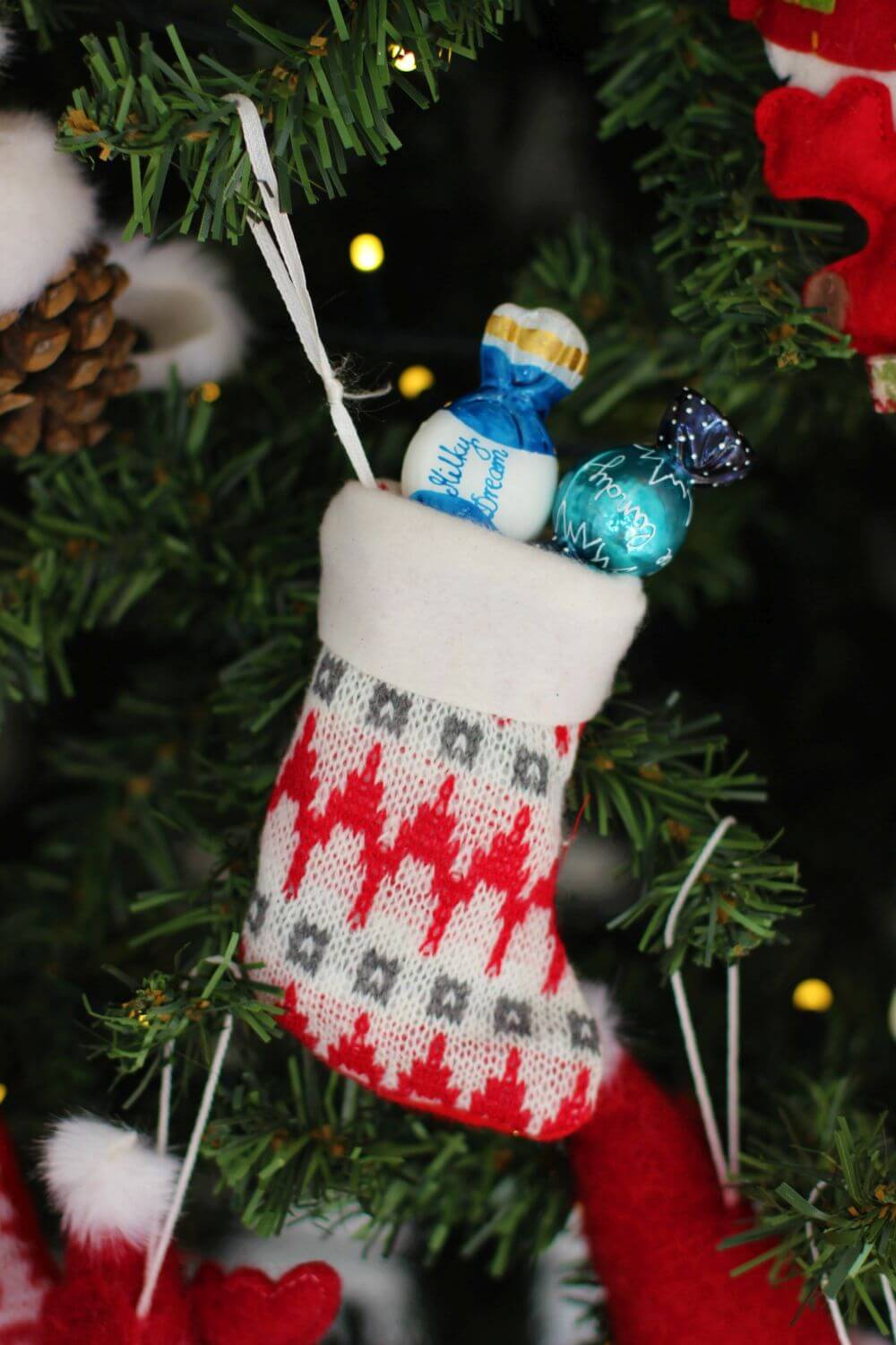 Red, White & Grey Knitted Christmas Stocking