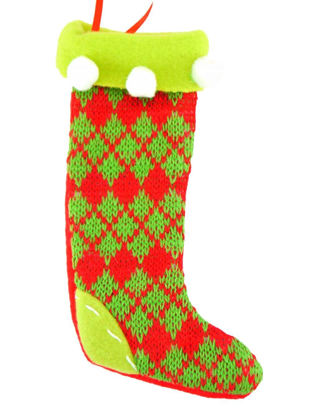 Red & Green Patterned Knitted Christmas Stocking