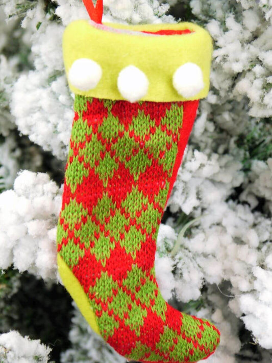 Red & Green Patterned Knitted Christmas Stocking