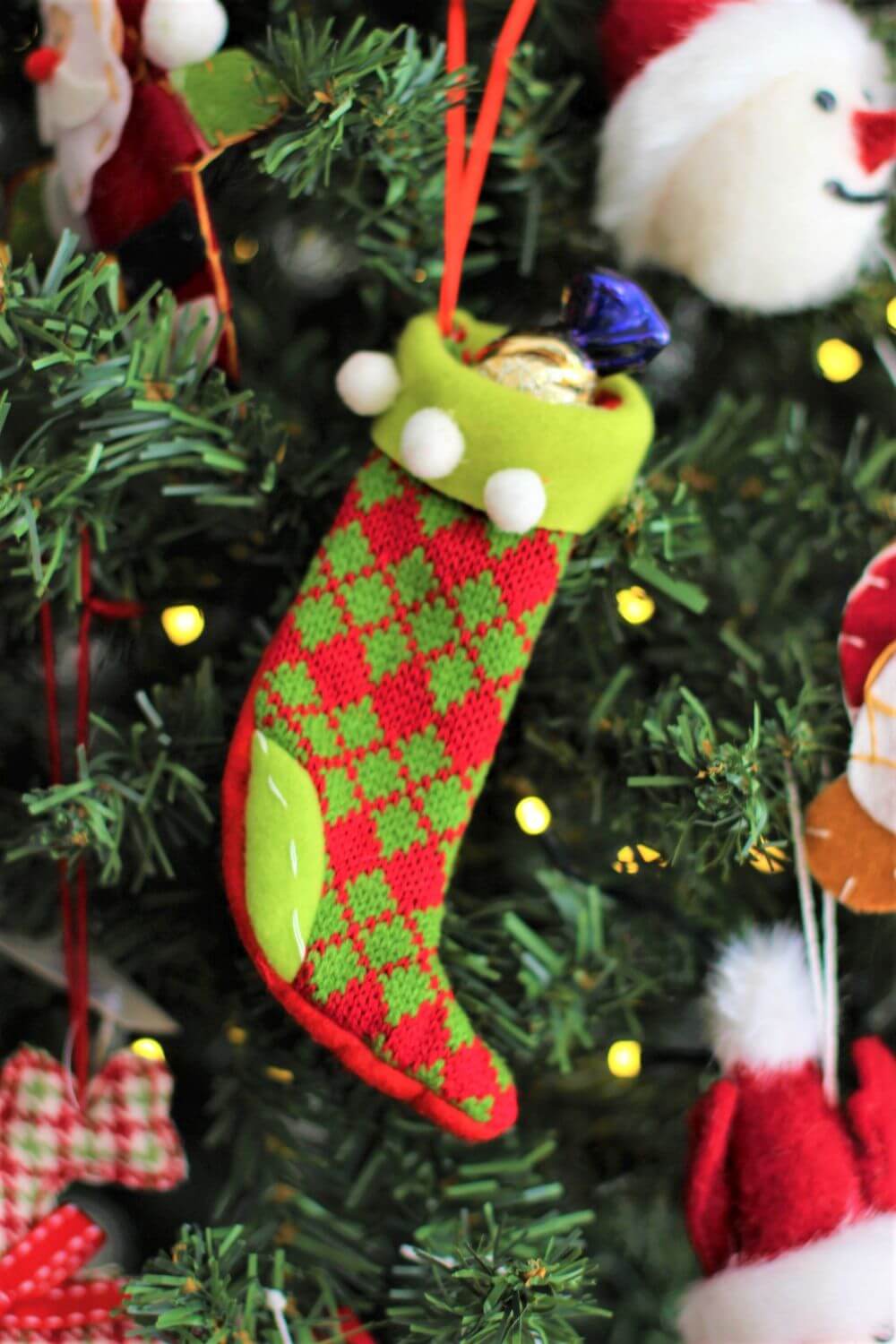 Red & Green Patterned Knitted Christmas Stocking
