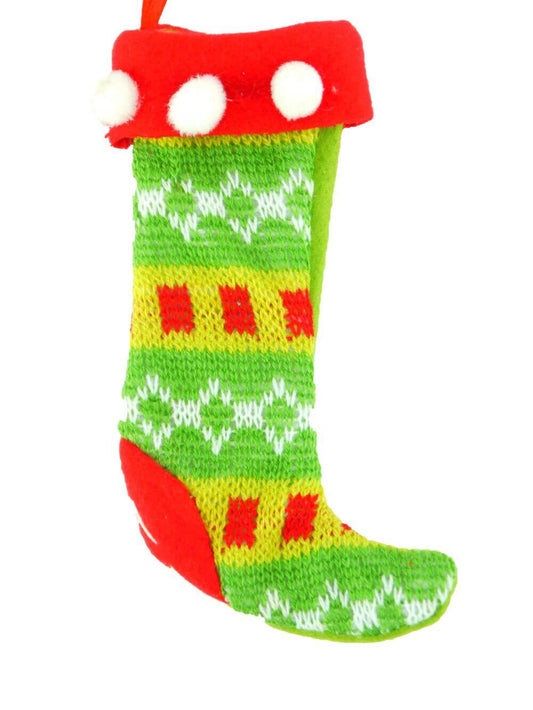 Green, Yellow & Red Knitted Christmas Stocking