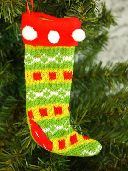 Green, Yellow & Red Knitted Christmas Stocking