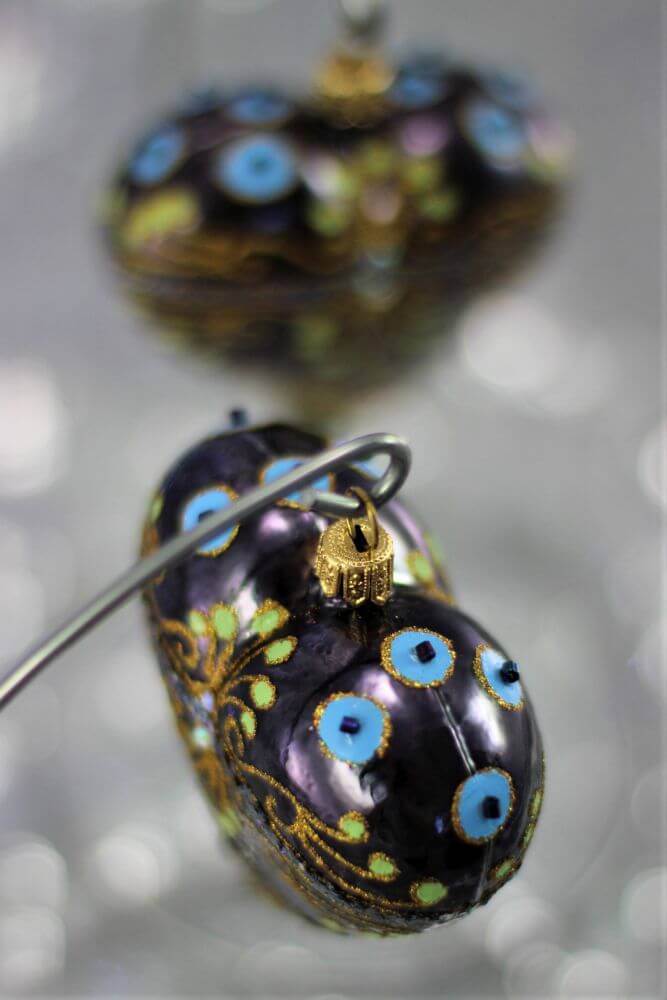 Navy Blue Heart Christmas Ornament With Gold Swirls