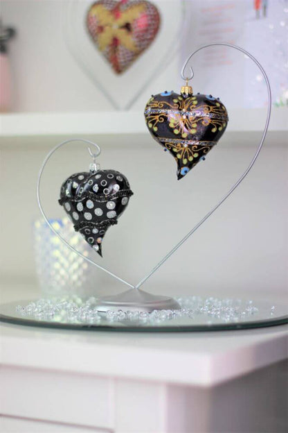 Navy Blue Heart Christmas Ornament With Gold Swirls