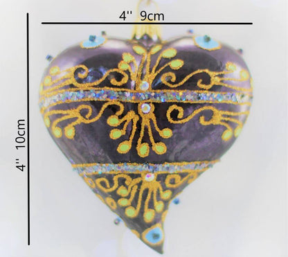 Navy Blue Heart Christmas Ornament With Gold Swirls