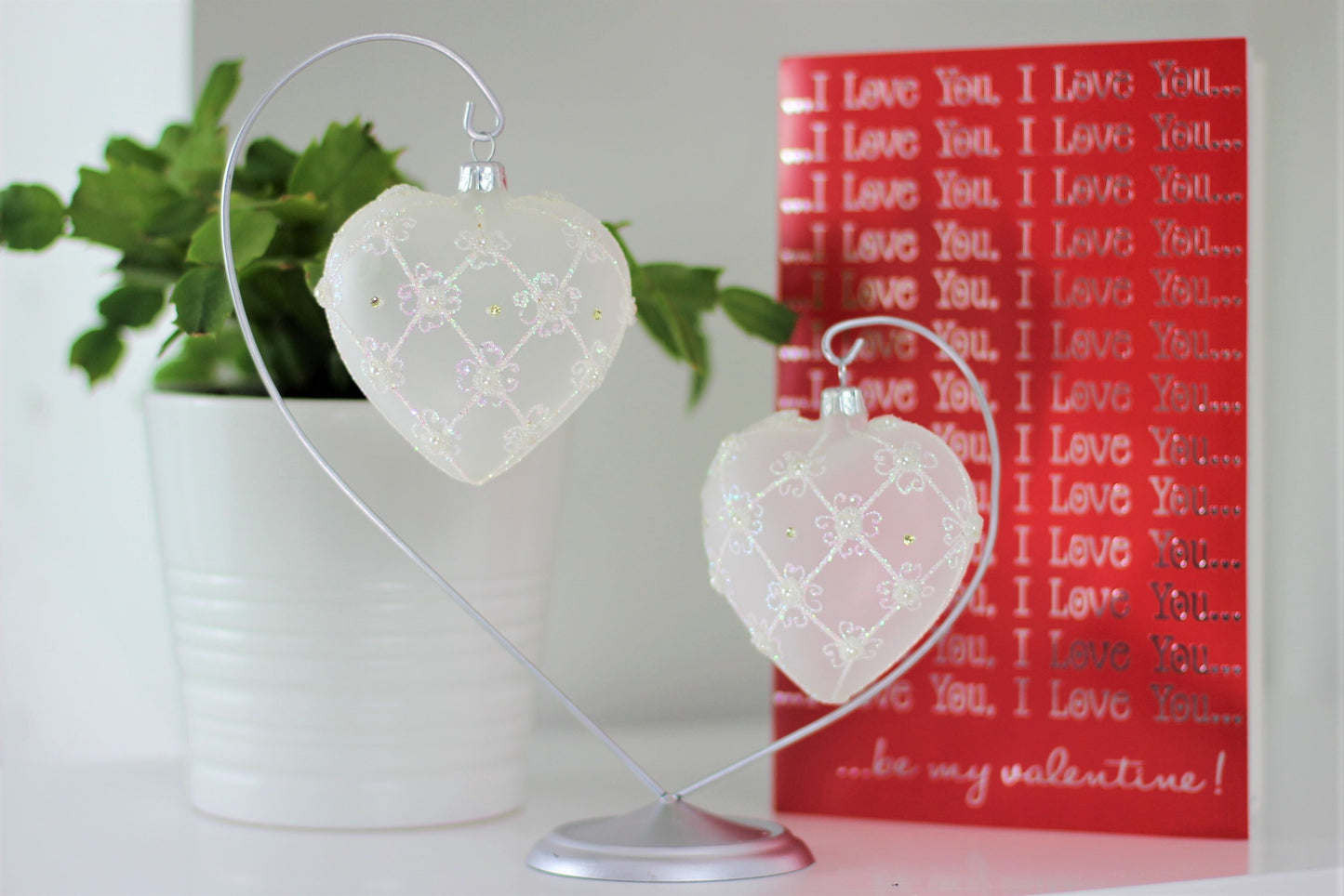 Silver Double Heart Bauble Stand