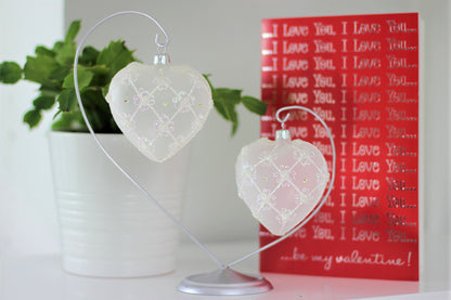 Silver Double Heart Bauble Stand