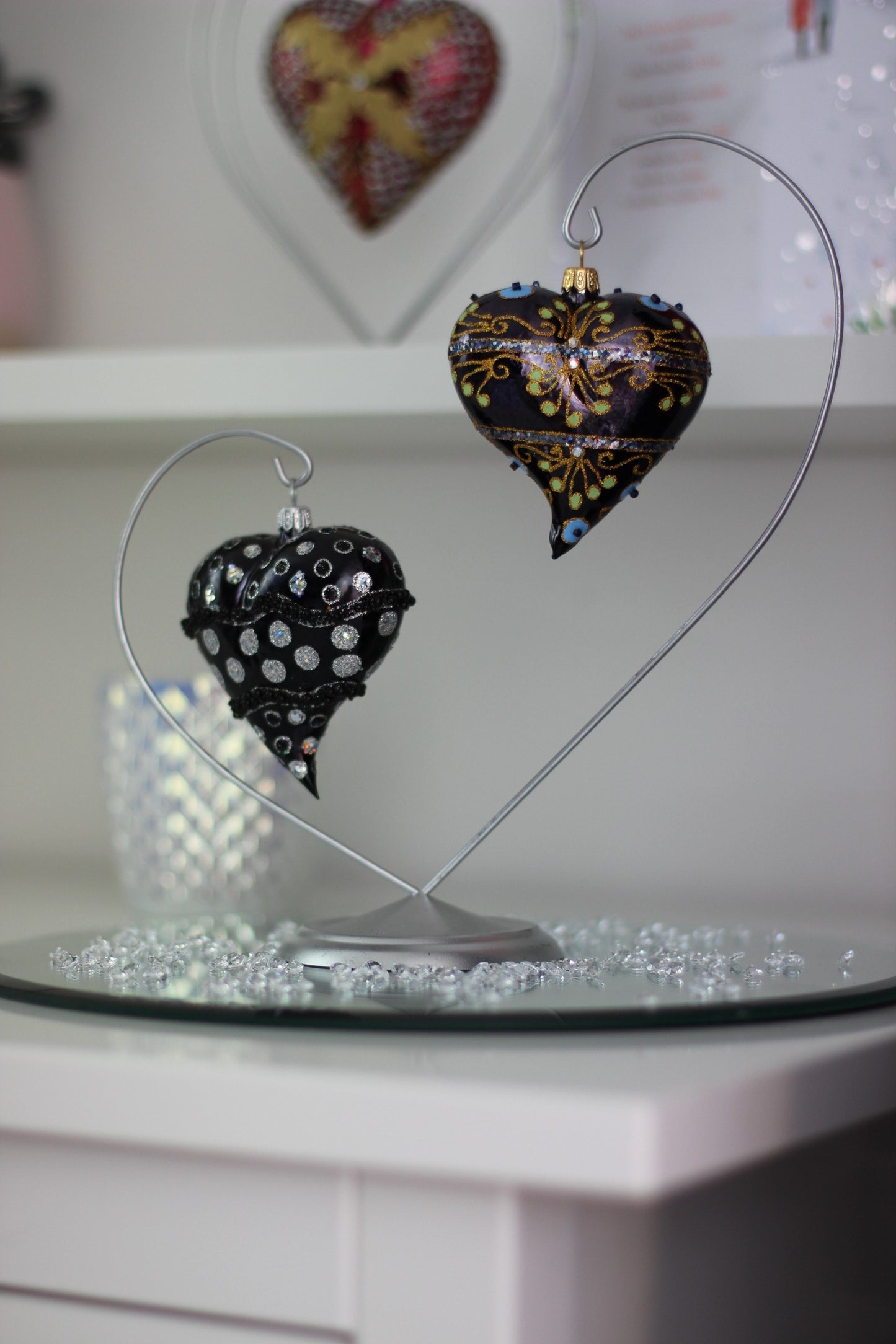 Silver Double Heart Bauble Stand