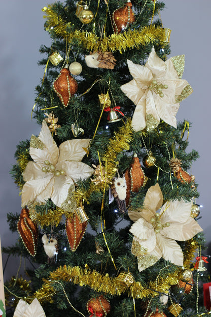 Set of 3 Large Christmas Icicle Baubles – Copper Gold Glitter With Beaded Chain And Crystals