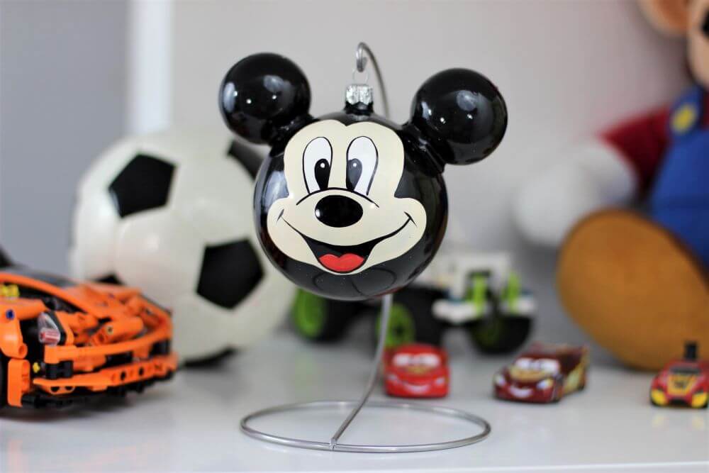 Disney Mickey Mouse Head Glass Christmas Bauble