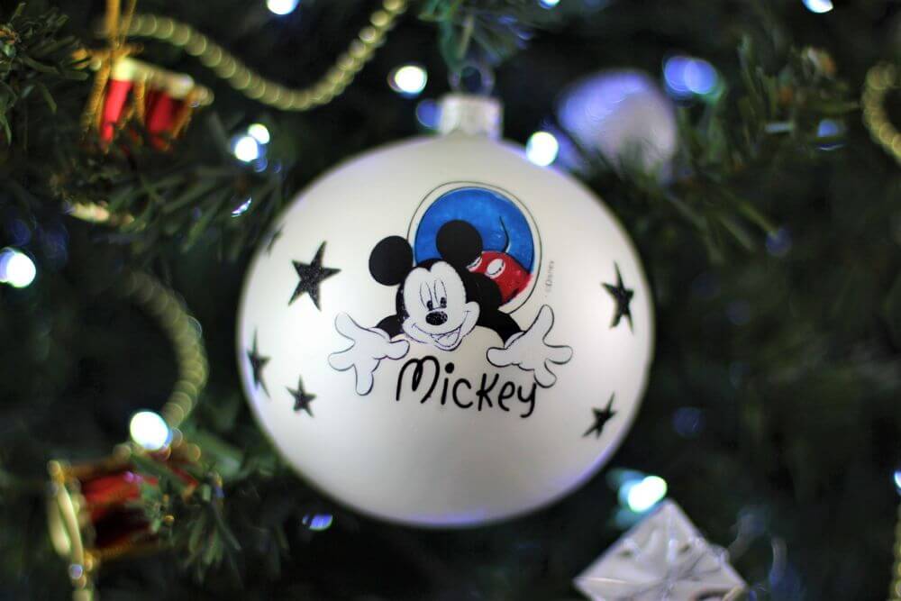 Disney Mickey Mouse Round Christmas Glass Bauble