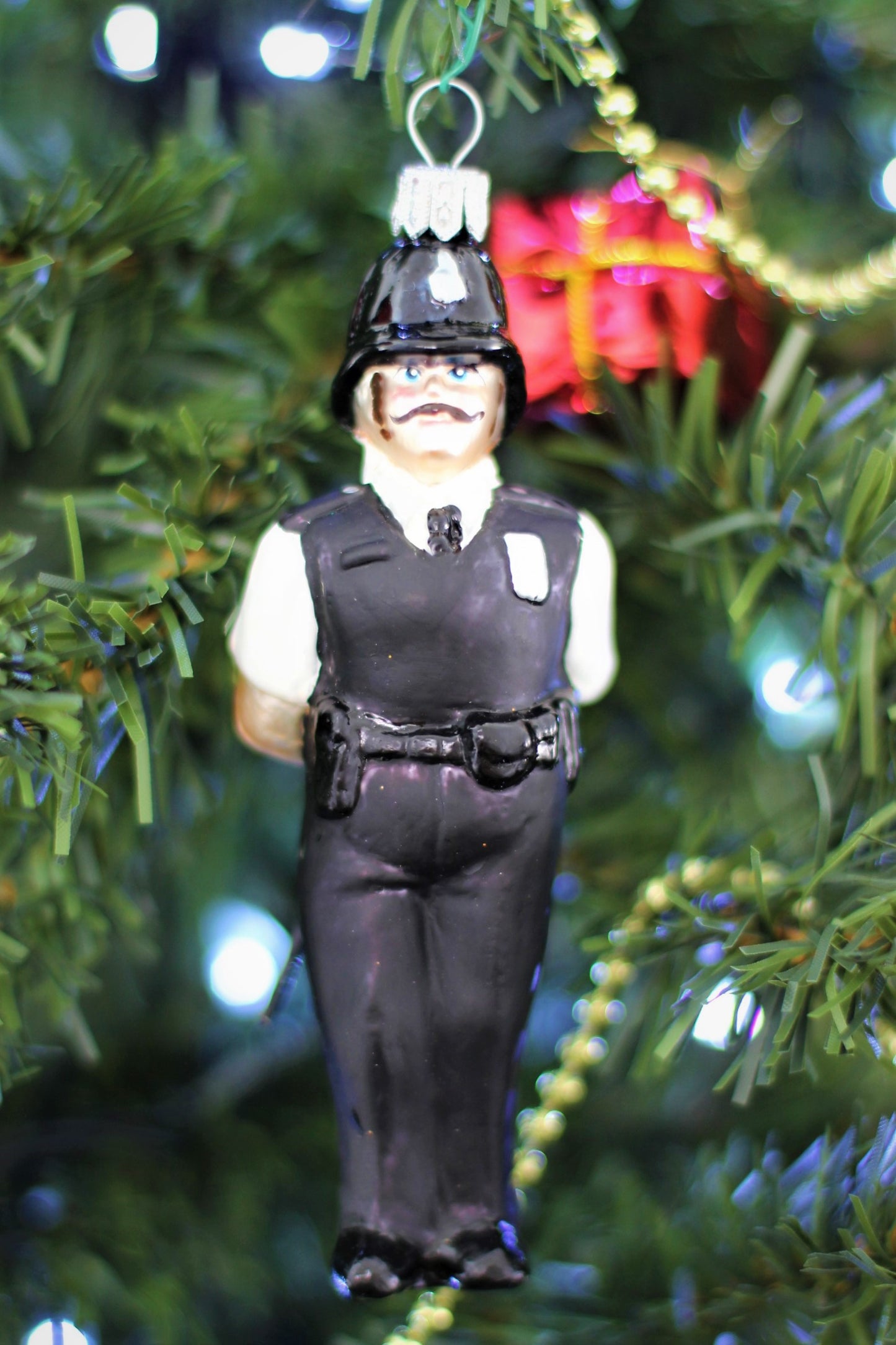 Police Officer  Glass Christmas Ornament