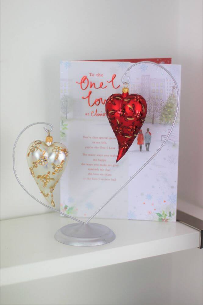 Red Matt Glass Heart Christmas Ornament With Flower Design 12 cm (5”)