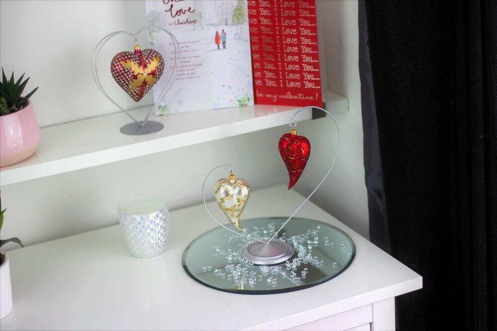 Red Matt Glass Heart Christmas Ornament With Flower Design 12 cm (5”)