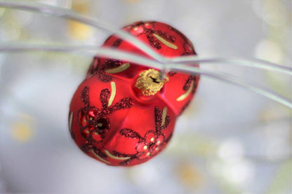 Red Matt Glass Heart Christmas Ornament With Flower Design 12 cm (5”)