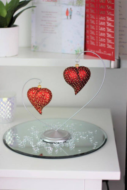 Red Matt Heart Christmas Ornament With Gold Swirls