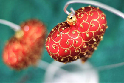 Red Matt Heart Christmas Ornament With Gold Swirls